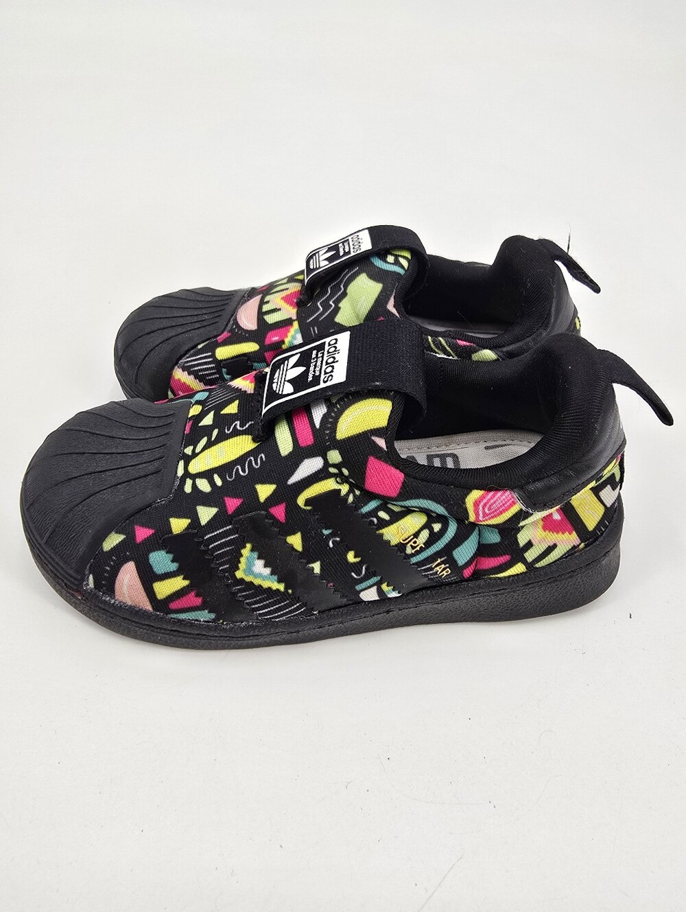 Adidas Original Superstar Black Multicolor Kids Slip On Low Top Sneaker Size 7.5